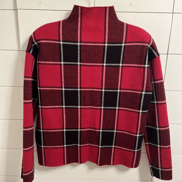 TAHARI Women Long Sleeve Mock Neck Sweater Size M Red/Black/White Plaid - Picture 5 of 7